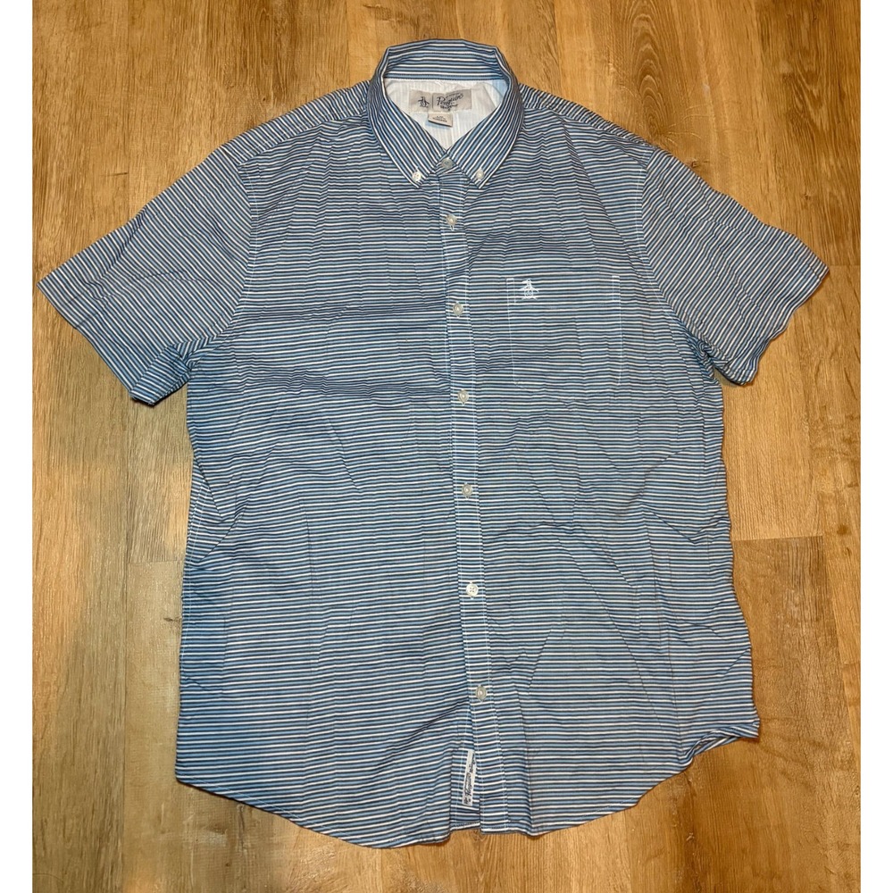 Penguin Size Medium Stripe‎ SS Shirt Retail $85 Cotton